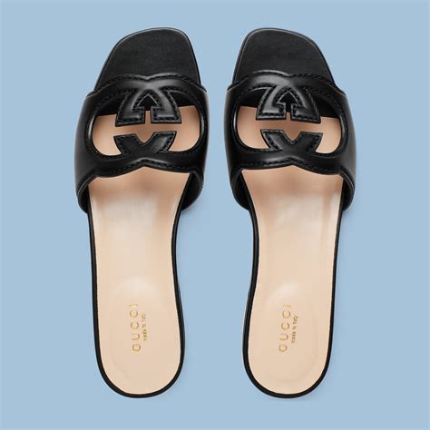 gucci cut out leather slides|gucci interlocking slides.